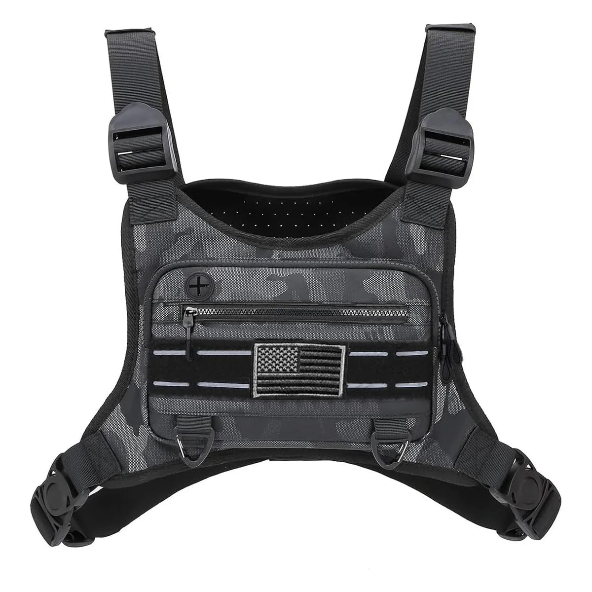 Sports Chest Bag For Men, Water Resistant Lightweight Front Running Vest Bag With Built-In Phone Holder & Extra Storage