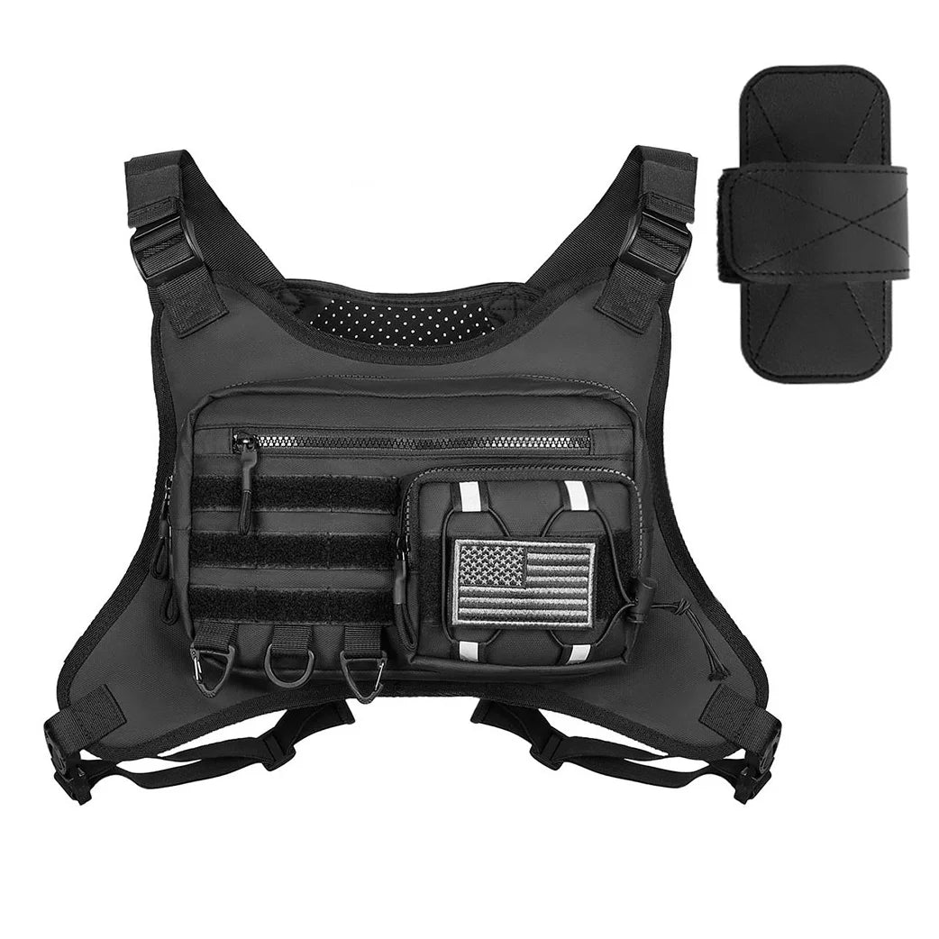 Sports Chest Bag For Men, Water Resistant Lightweight Front Running Vest Bag With Built-In Phone Holder & Extra Storage