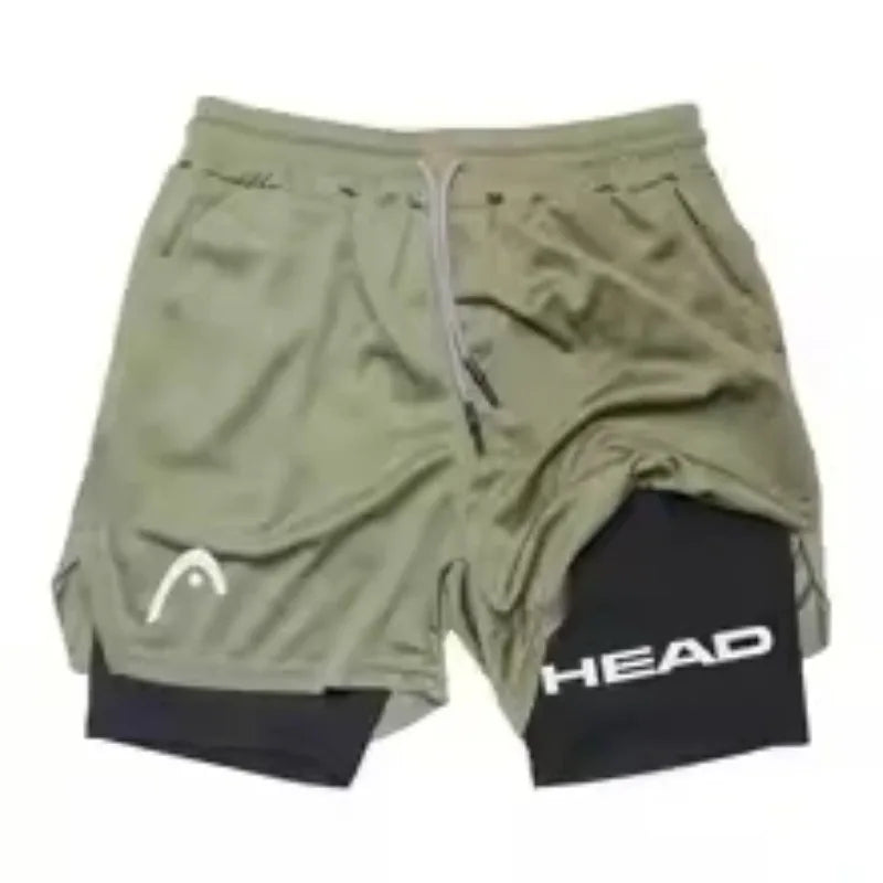 Running Shorts Men Fitness Gym Training 2-in-1 Sports Compression Fashion Quick Dry Workout Jogging Double Deck Summer