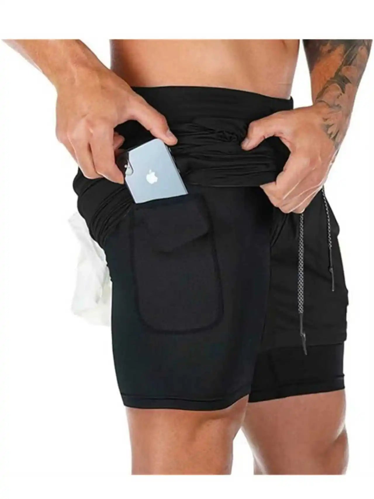 Running Shorts Men Fitness Gym Training 2-in-1 Sports Compression Fashion Quick Dry Workout Jogging Double Deck Summer